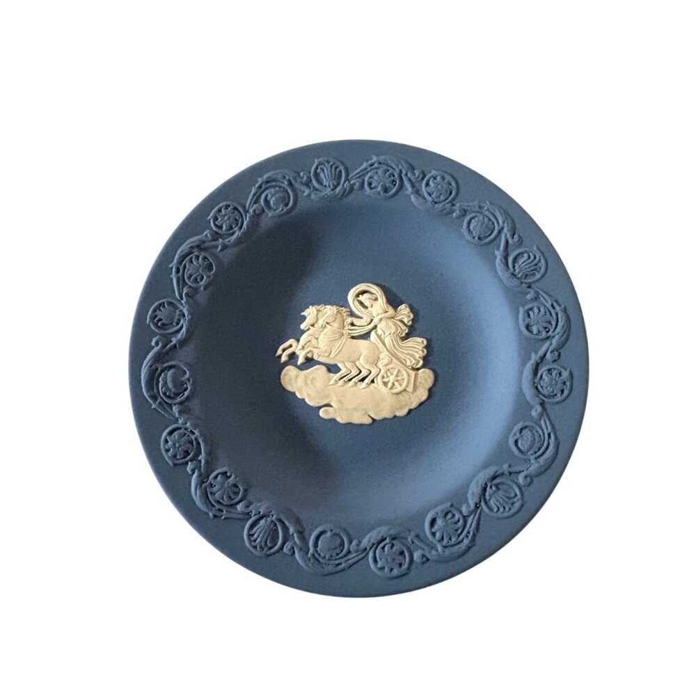 Wedgwood Blue Jasperware Small Plate 4.25 in Classical Chariot Motif England Vtg